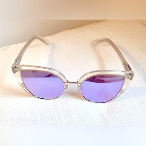 QUAY Oversized Mirrored Iradescent Lenses , Clear Framed Sunglasses
